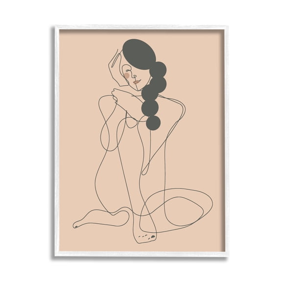 Stupell Industries Abstract Woman Sitting Scribble Drawing Smiling Outline Graphic Art White Framed Art Print Wall Art, Design by Kendra Shedenhelm