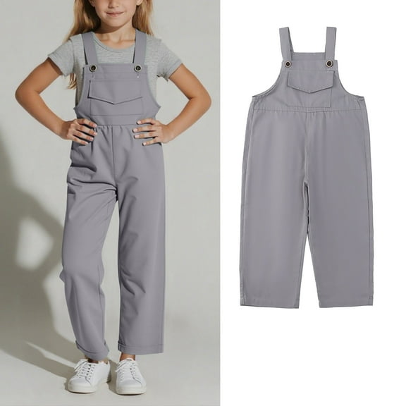 Toddler Jumpsuits for Girls Girls Overalls Kids Casual Sleeveless Girls Overalls with Pockets Grey Jumpsuits Summer Clothes Kids 1-2 Years
