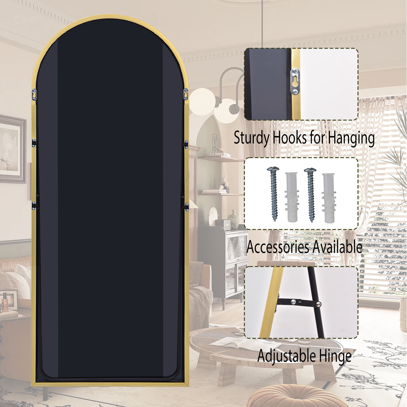 Anyrose 71" x 30" Arched Full Length Mirror Dressing Floor Mirror With A,Gold