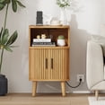 thumbnail image 6 of Mid Century Modern Bedside Table,Wood Nightstand with Power Outlet,Fluted Night Stand with Sliding Doors,Curved Round Edge Side Table with Storage Cabinet for Bedroom,Living Room(2PC), 6 of 8