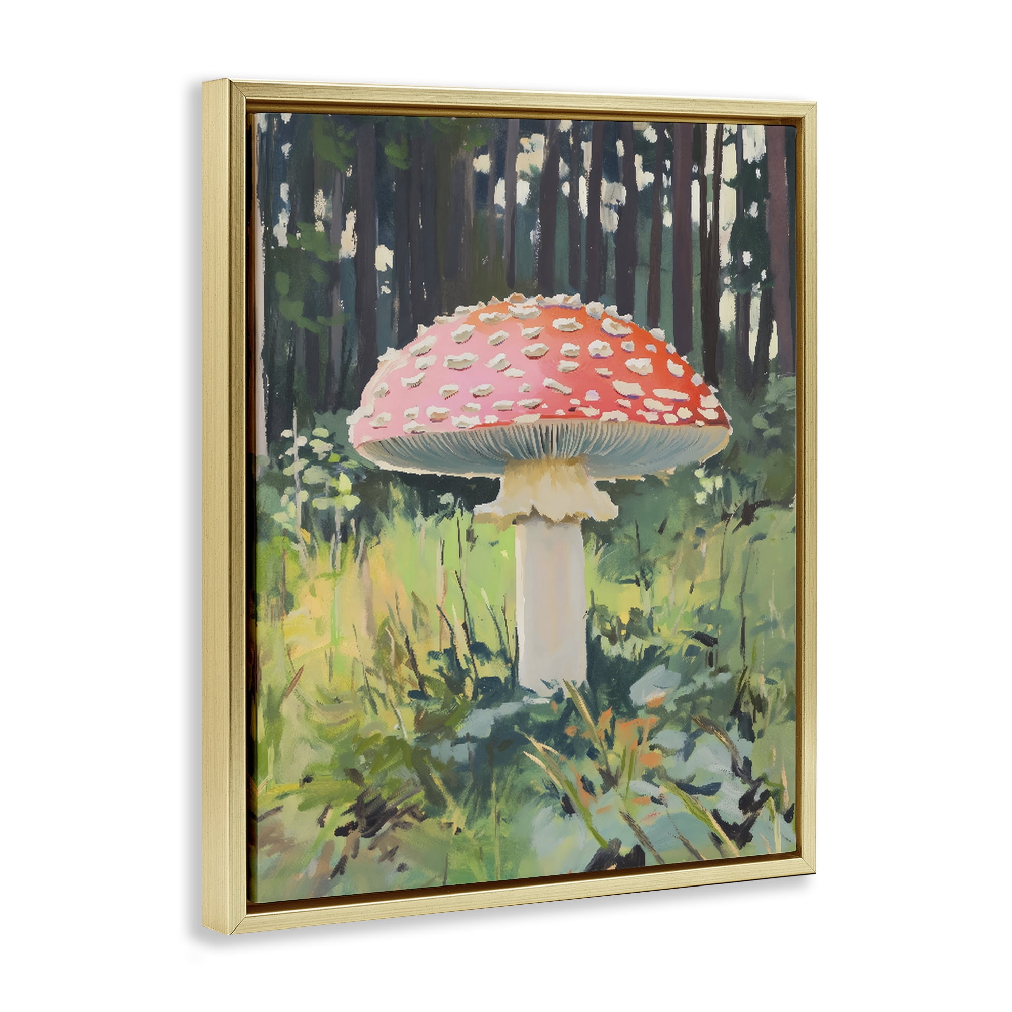 Stupell Industries Red Mushroom in Sunlit Forest Gold Framed Floater Canvas Wall Art, design by The Prints Vibe