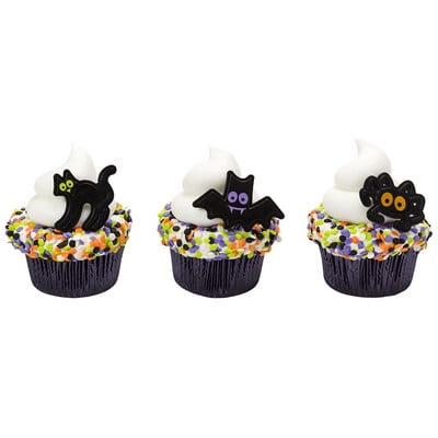 24pack Classic Halloween Characters Cupcake / Desert / Food Decoration Topper Rings with Favor Stickers & Sparkle Flakes