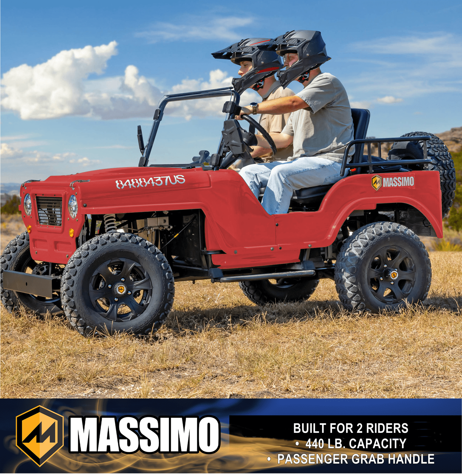 Massimo GKD350 Gas Go Kart – 300cc 18HP 4-Stroke Automatic, 2-Seater Military Style – Red