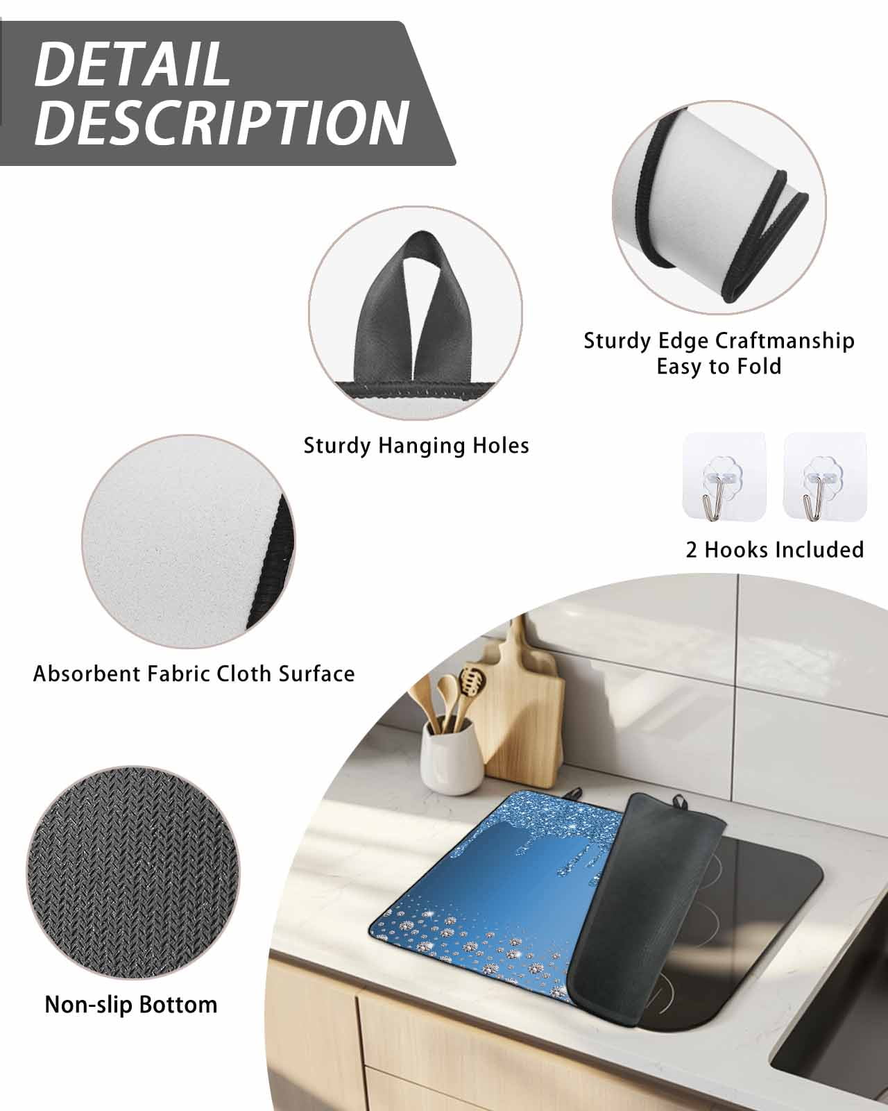 Stove Top Covers for Electric Stove, Modern Blue Glass Stovetop Cover Protector, Abstract Diamond Luxury Gradient Induction Cooktop Protector Oven Mat for Kitchen Countertop 24"x21"