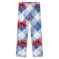 thumbnail image 4 of Red Bows On Blue Gingham Winter Female Pants Flannel High Waist Women Pants Lady Warm Straight Leg Plush Trousers, 4 of 7