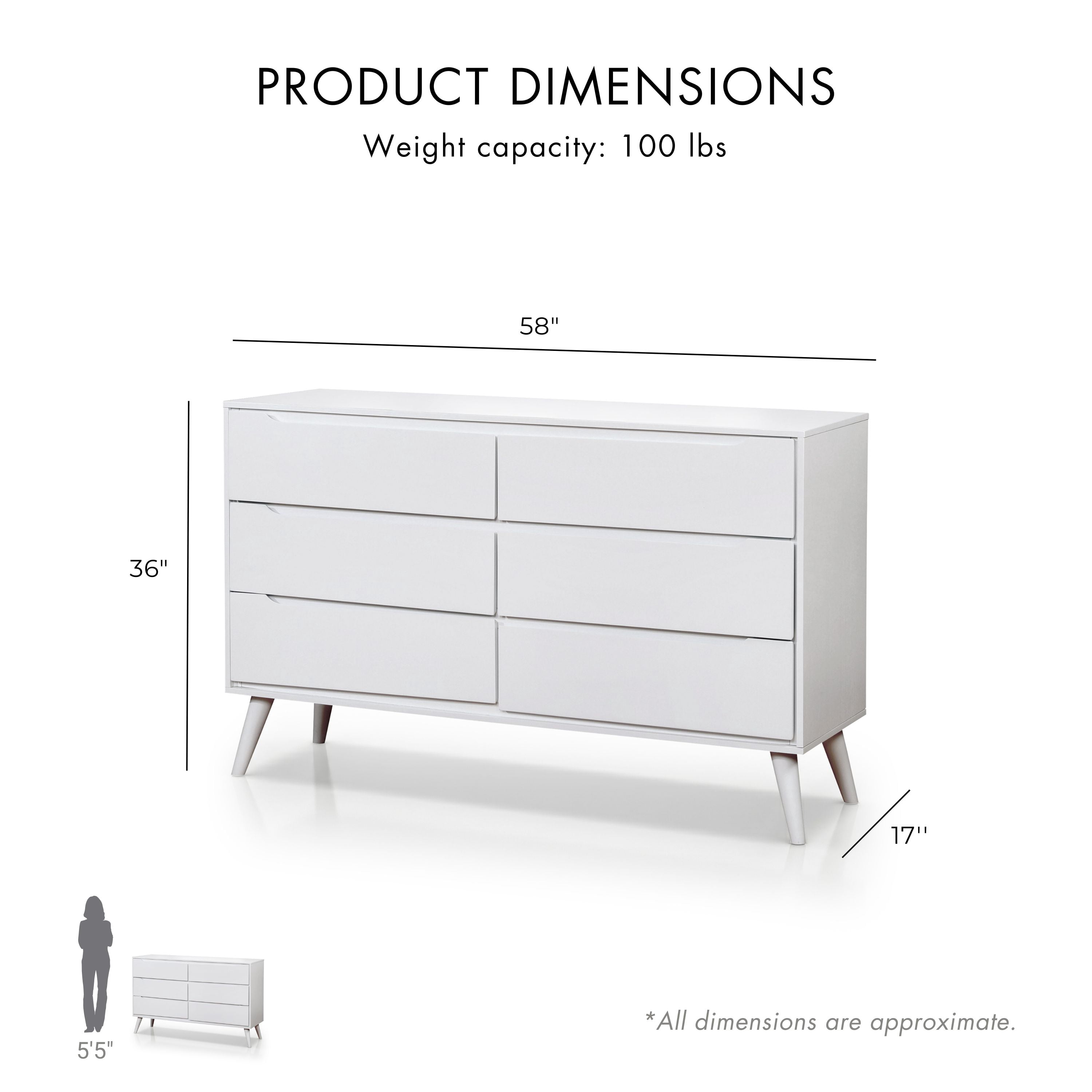 Furniture of America Farrah Mid-Century 6-Drawer Dresser, White