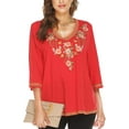 thumbnail image 5 of Women's Boho Embroidered Tops 3/4 Sleeve Mexican Peasant Shirts Bohemian Loose Tunic Blouses, 5 of 5