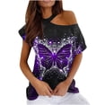 thumbnail image 1 of Mujeres Verano Cuello Redondo Manga Corta Estampado Sin Tirantes Camiseta Tops Blusas OAVQHLG3B Store  lin121212, 1 of 4