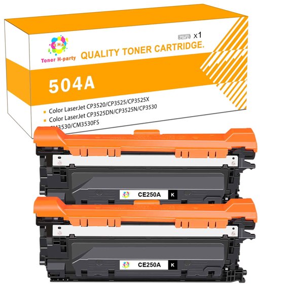 Toner H-Party Toner Cartridge Compatible for CE250A for Use with Color LaserJet CP3520 CP3525 CP3525X CP3525DN CP3525N CP3530, CM3530 CM3530FS (Black,2-Pack)