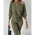 thumbnail image 4 of ZEFORTEX 2 Piece Lounge Outfit 2025 Long Sleeve Knit Pullover Tops Drawstring Pants Set Tracksuit Sweatsuit, 4 of 8