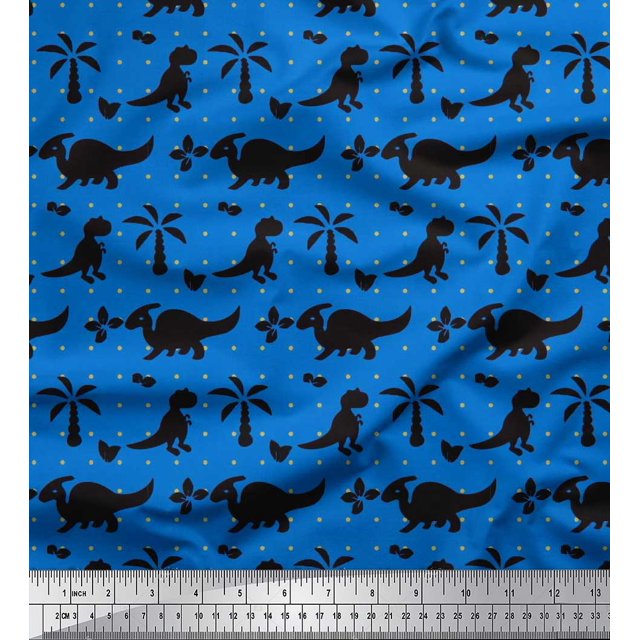 Soimoi Poly Georgette Fabric Dot,Tree & Dinosaur Jungle Print Fabric by the Yard 52 Inch Wide