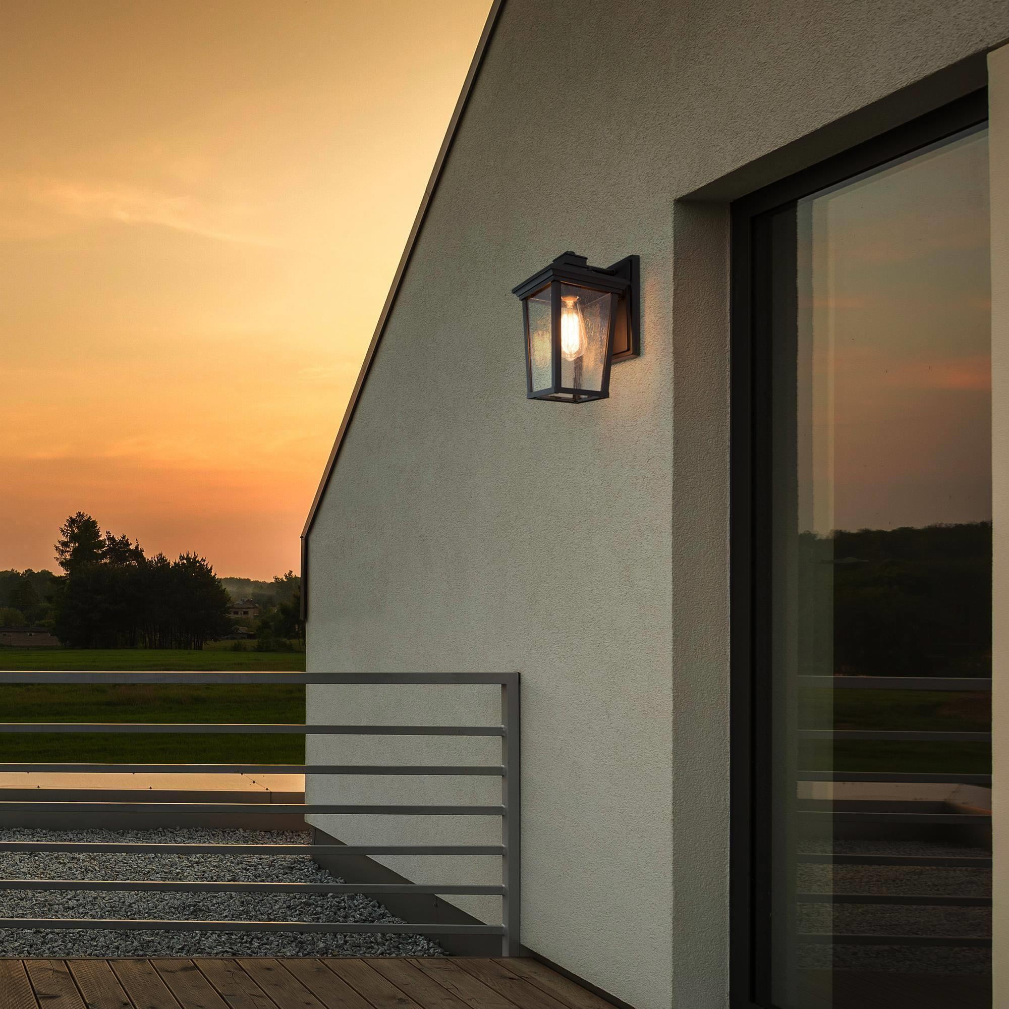 LNC Jusiz 11-in H Black and Seeded Glass Medium Base (E-26) Outdoor Wall Light,11"H
