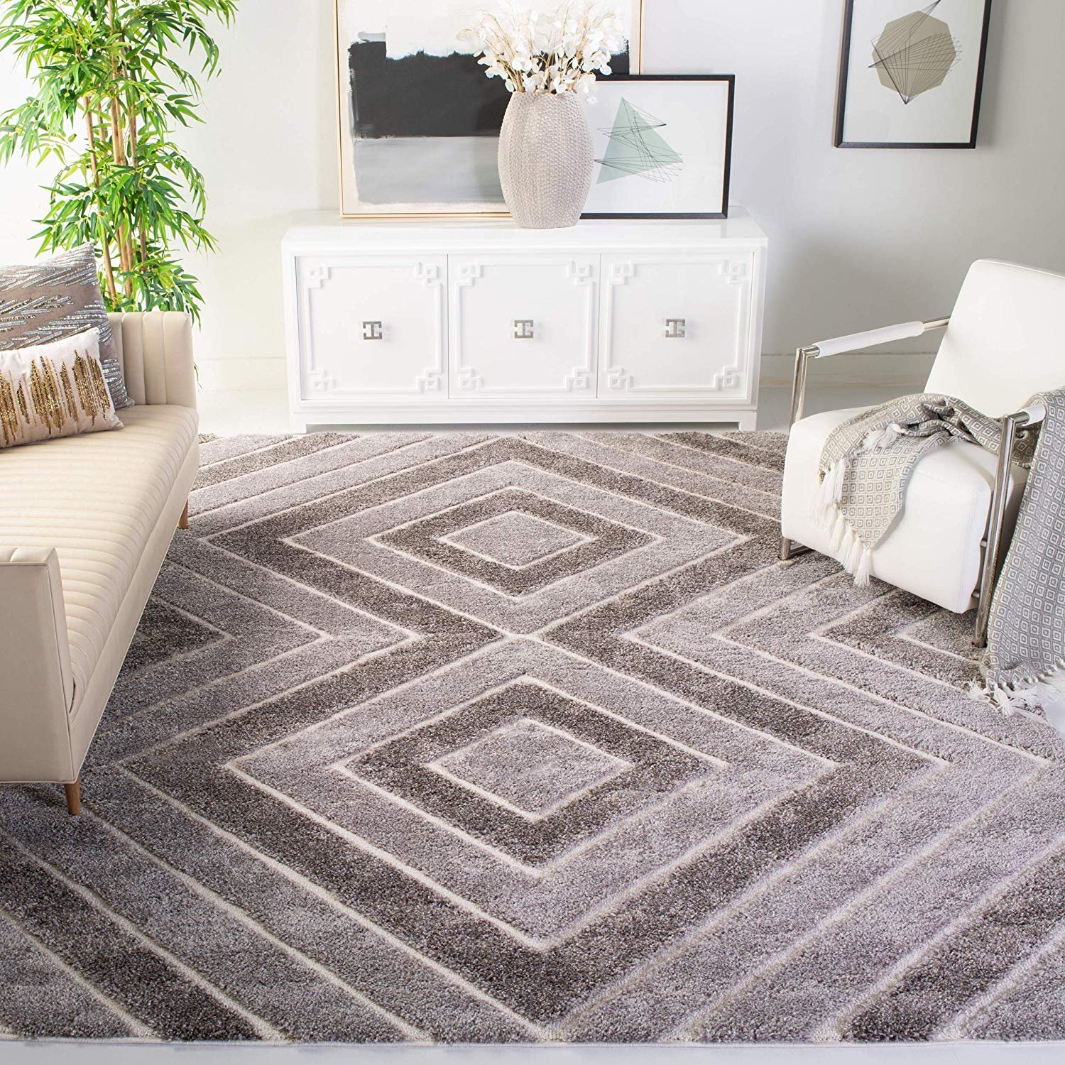 Safavieh Memphis Shag Collection SG834T Taupe and Grey Abstract Area