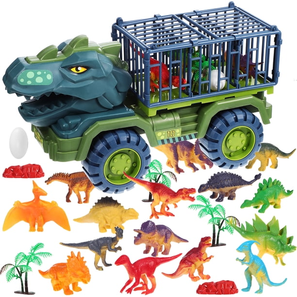 KAKOWELY 1 juego de camión de dinosaurio, coche de juguete, coche de dinosaurio, camión de transporte de dinosaurios, figuras de dinosaurios, juguetes