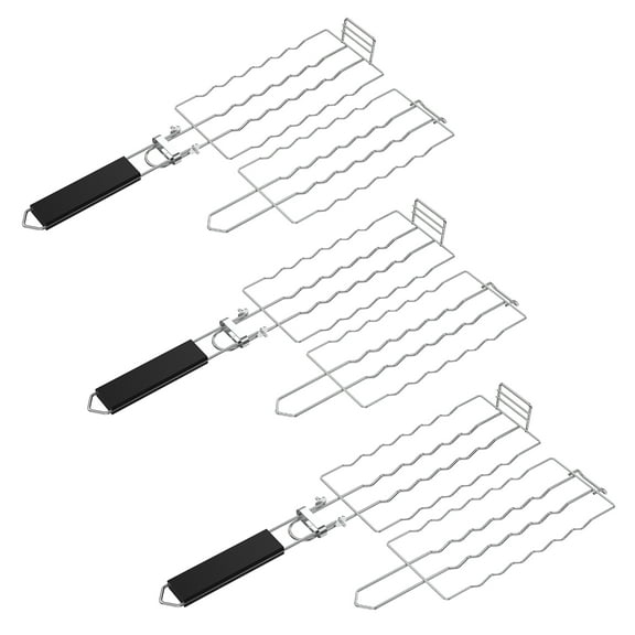 3 Pcs Stainless Steel Hot Dog Holder for Grilling Easy to Store Hotdog BBQ Basket with Removable Wood Handle for BBQ Camping and More