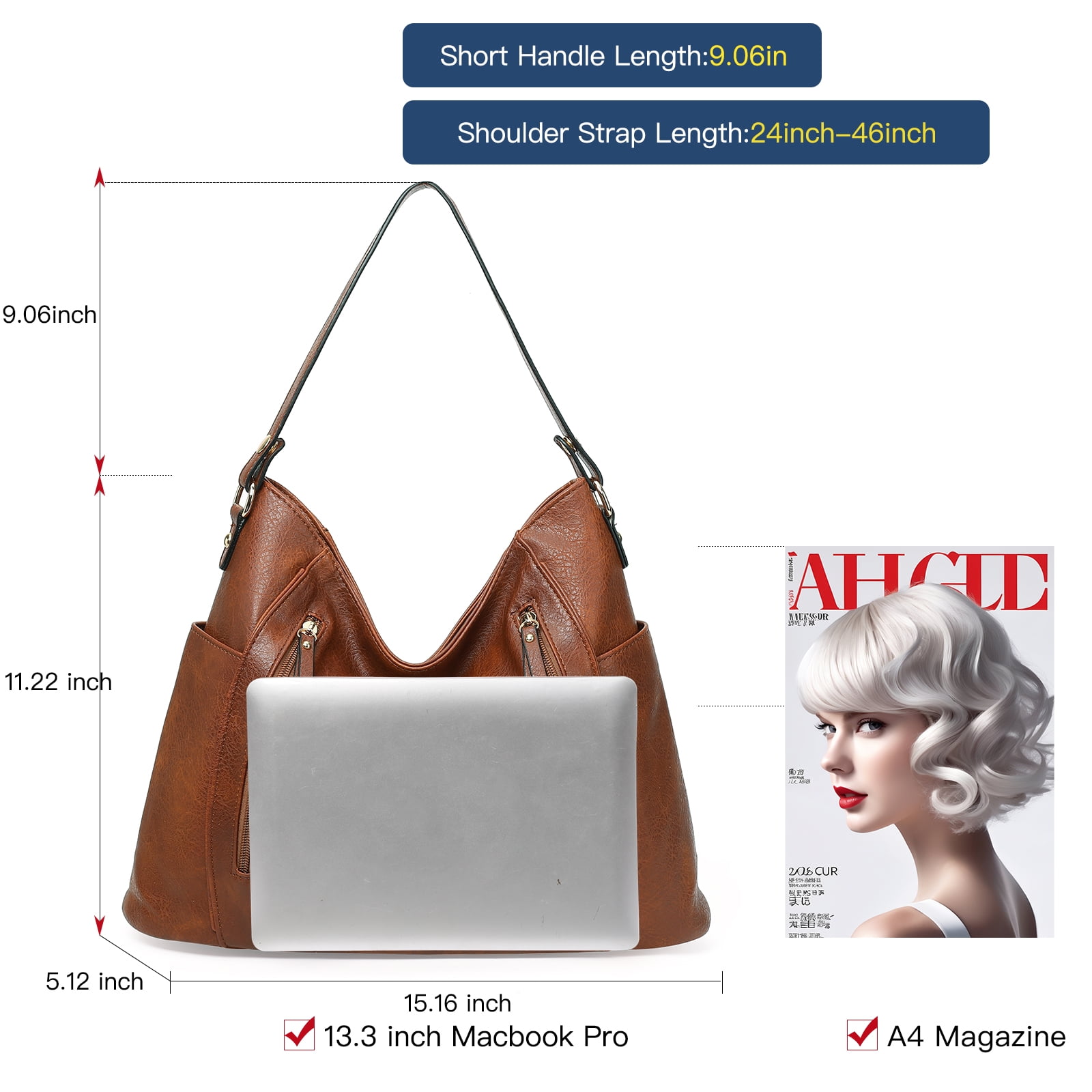 SENDEFN Women Tote Bag PU Leather Handbags Fashion Hobo Shoulder Bags with Adjustable Shoulder Strap And Side Pockets.