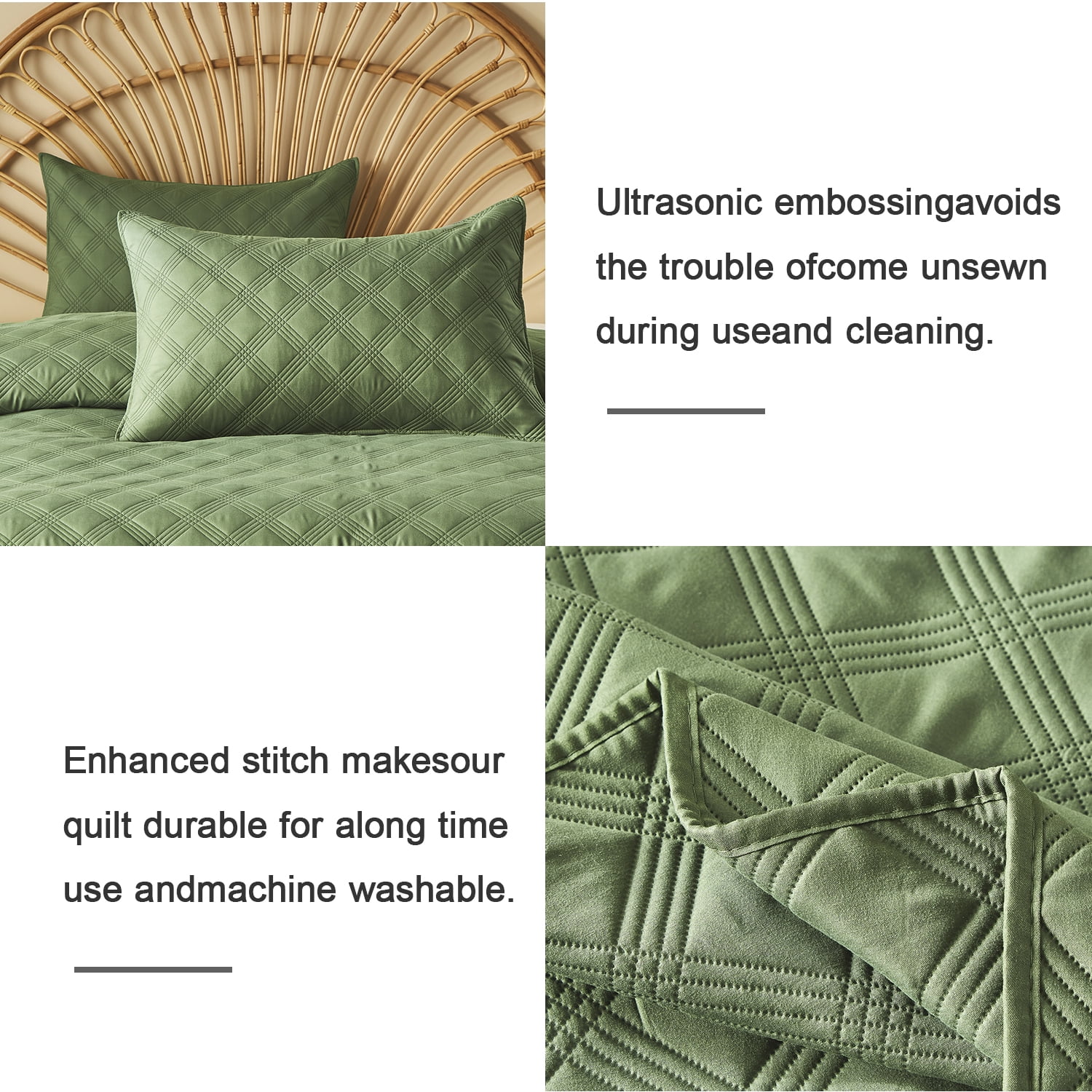 Davulos Reversible Twin Quilt Bedding Set with Pillow Sham Lightweight Quilts Twin Size Soft Bedspreads Bed Coverlets for All Seasons(Dark Green, 68"x85")