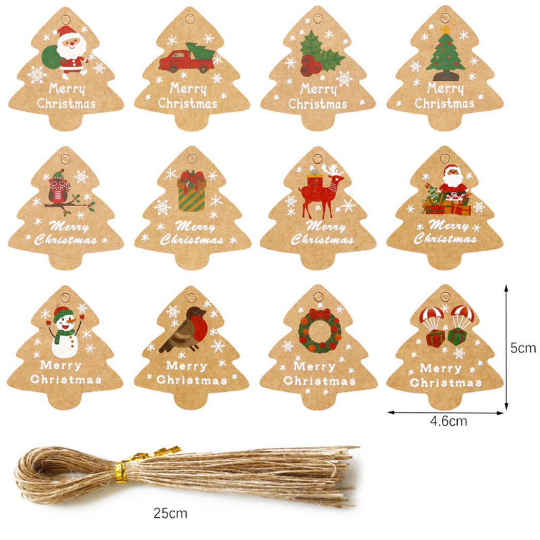 50x Wood Gift Tags Blank Christmas Tree Hanging Label Xmas Party Decoration 