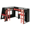 thumbnail image 5 of Harper & Bright Designs L-Shaped Gaming Loft Bed with Desks, Double Twin Loft Beds with LED Lights, USB Ports, Storage Bookshelves, Wood Corner Loft Bed for 2, Red, 5 of 18