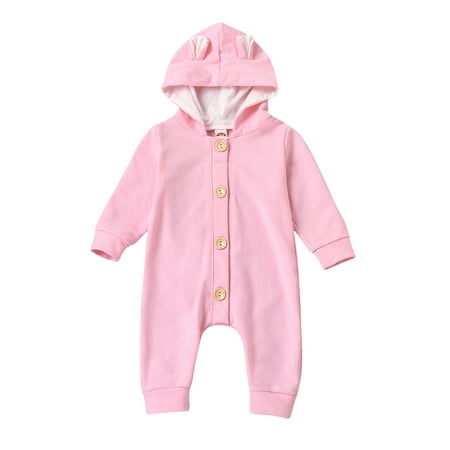 

LisenraIn Newborn Baby Girls Boys Hooded Romper Long Sleeve Jumpsuit