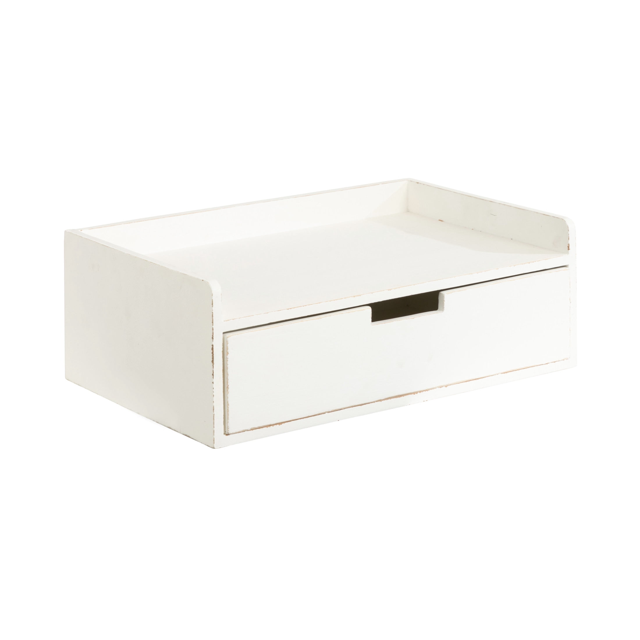 Kate and Laurel Kitt Modern Floating Shelf Side Table with Drawer, 18 x 12 x 7, White, Decorative Solid Wood Floating Table with Pull Out Drawer and Cubby for Space-Saving Dorm Decor