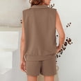 thumbnail image 4 of Two Piece Short Sets for Women Sleeveless Matching Lounge Set V Neck Tops and Drawstring Shorts Summer Outfits, 4 of 5