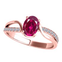 AoneJewelry Women's 1.00 Carat Oval Shape Ruby and Diamond Ring in 10K Rose, White & Yellow Gold, 4-Prong Setting
