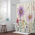 thumbnail image 5 of Watercolor Purple Flowers Fabric Shower Curtain Daisy Leaf Plant Retro Washable Shower Curtains for Bathroom, Waterproof Bath Curtain with Hooks Home Decor 36x72in, 5 of 8