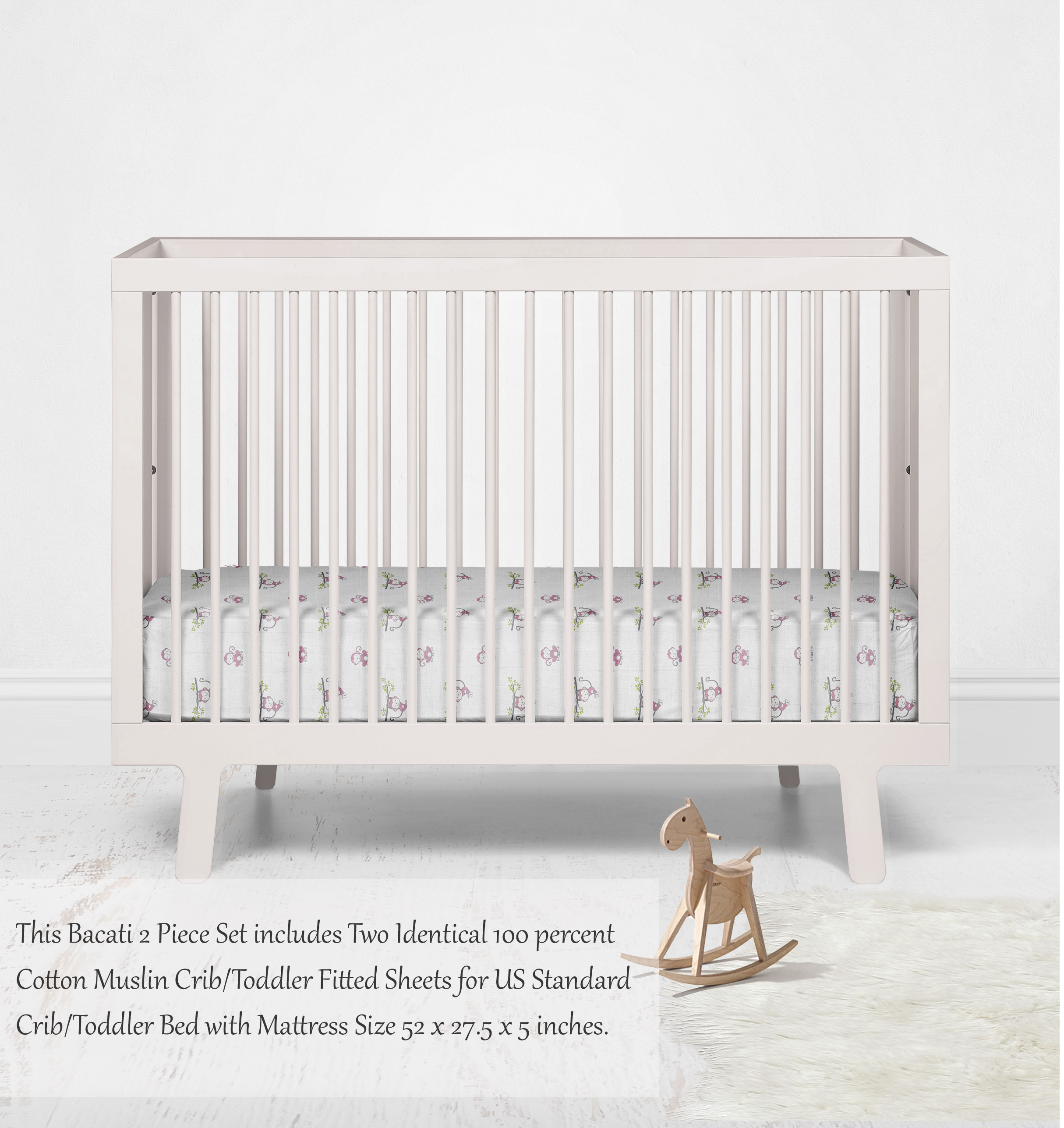 Happy Monkeys Muslin Crib or Toddler Bed Fitted Sheet 100% Cotton Muslin