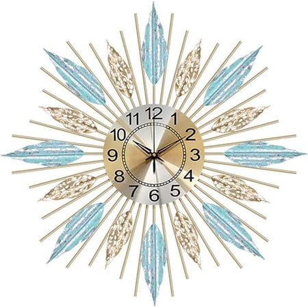 Mid-Century Sunburst Wall Clock, Silent Quartz Movement, Metal Leaf Decorative Clock for Living Room, Bedroom & Dining Room