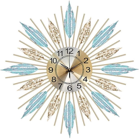 Mid-Century Sunburst Wall Clock, Silent Quartz Movement, Metal Leaf Decorative Clock for Living Room, Bedroom & Dining Room