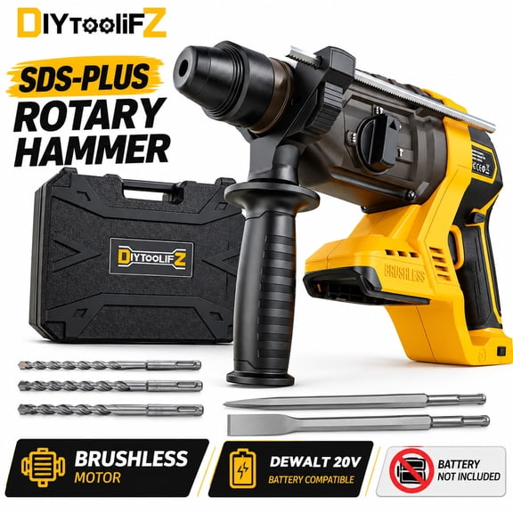 Cordless Rotary Hammer Drill Compatible with DeWalt 20V Battery, SDS Plus 1 Inch 3.2 Joules, 6-Speed Adjustable Brushless Hammer Drill with 4 Drills for Concrete/Masonry,(No Battery)