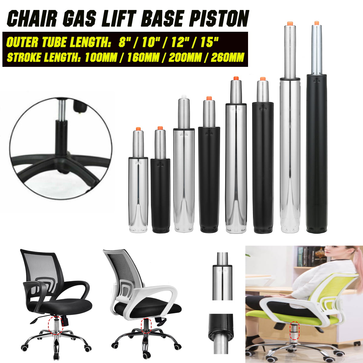 Office Gaming Chair Gas Cylinder Lift Hydraulic Piston Replacement Heavy Duty US 