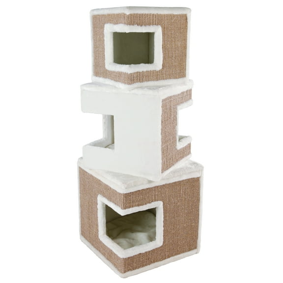 TRIXIE Lilo Plush & Sisal 3-Level 48.4" Cat Condo Tower with Removable Cushions, Brown