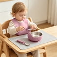 thumbnail image 5 of Guodhu Stainless Steel Plate with Suction Base Feeding Set Non Slip Silicone Suction Bowl Bib Fork Spoon Set Kids Dinnerware Red(Hot Pink), 5 of 6