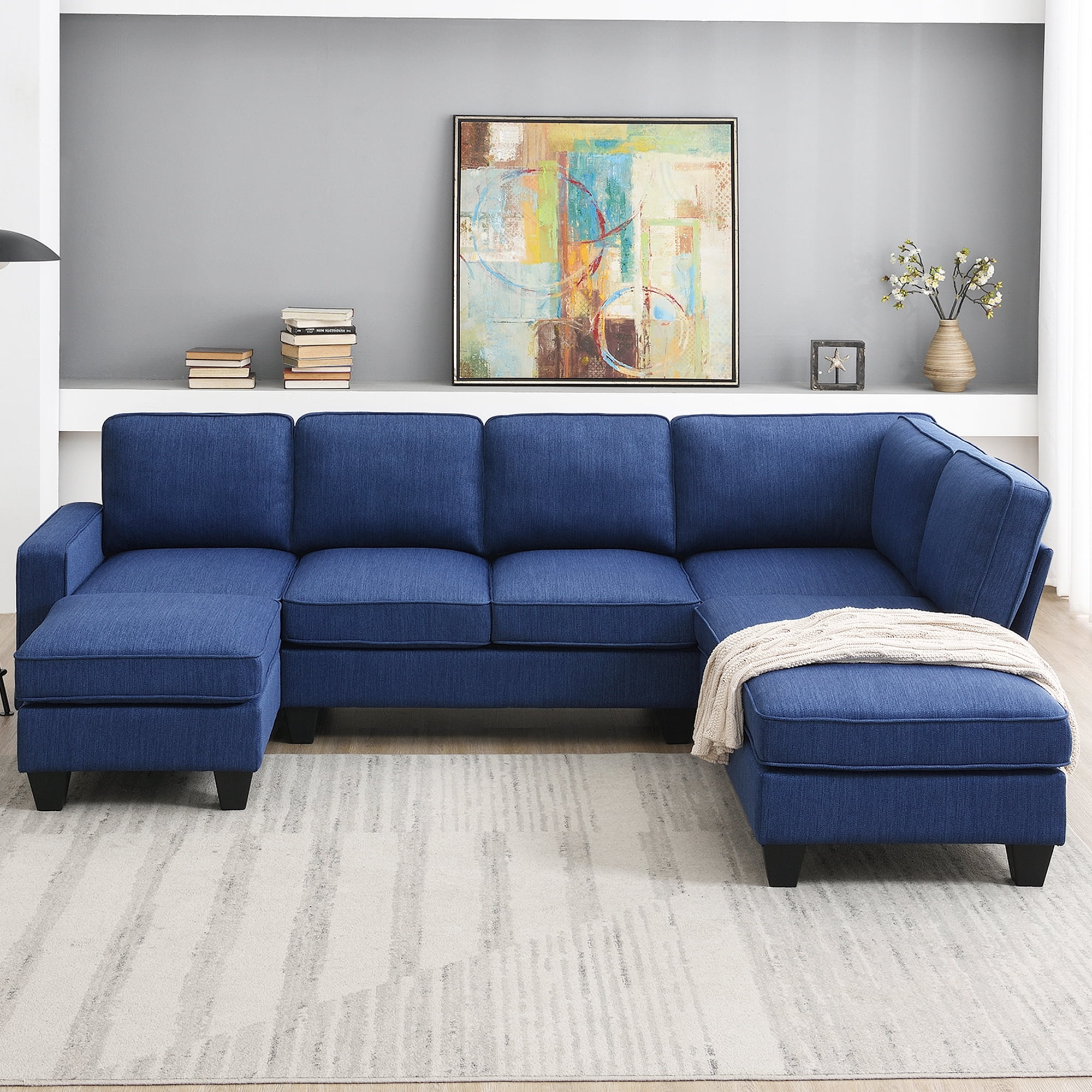 1/26迄 rikoao sofa navy Chic Home Fulla Linen Modern Contemporary Left Facing