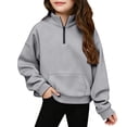thumbnail image 3 of Kids Sweatshirts For Girls Long Sleeve Tops Grey Round Neck Quarter Zipper Girl Winter Clothes 5-14 Years Sweatshirt Girls, 3 of 5