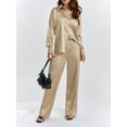 thumbnail image 3 of Coduop Women Satin Pajama Set Long Sleeve Nightwear Sleepsuit Pyjama Pjs Sleepwear Loungewear Set, 3 of 9