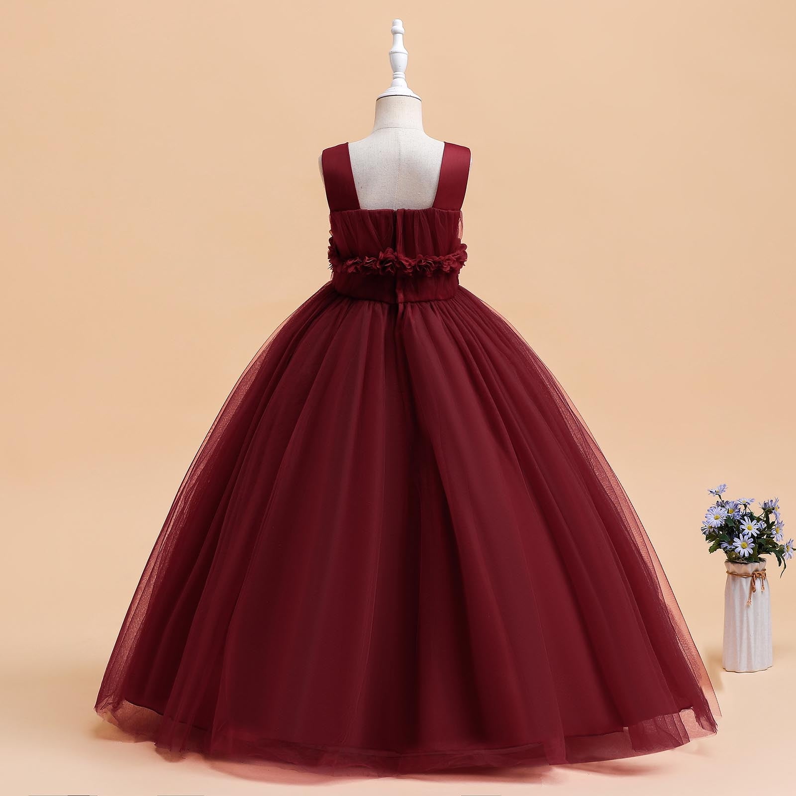 Wedding Guest Dresses for Girls 225 Size 6-17 Juniors Teens Elegant Sleeveless Floral A-Line Solid Tulle-Tutu Flower Girls Prom Dress