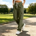 thumbnail image 5 of Sevevn Women's Fall Ribbed-Knit Mid-Rise Straight-Leg Cargo Pants Elastic Drawstring Multi-Pocket Casual Pants, 5 of 6