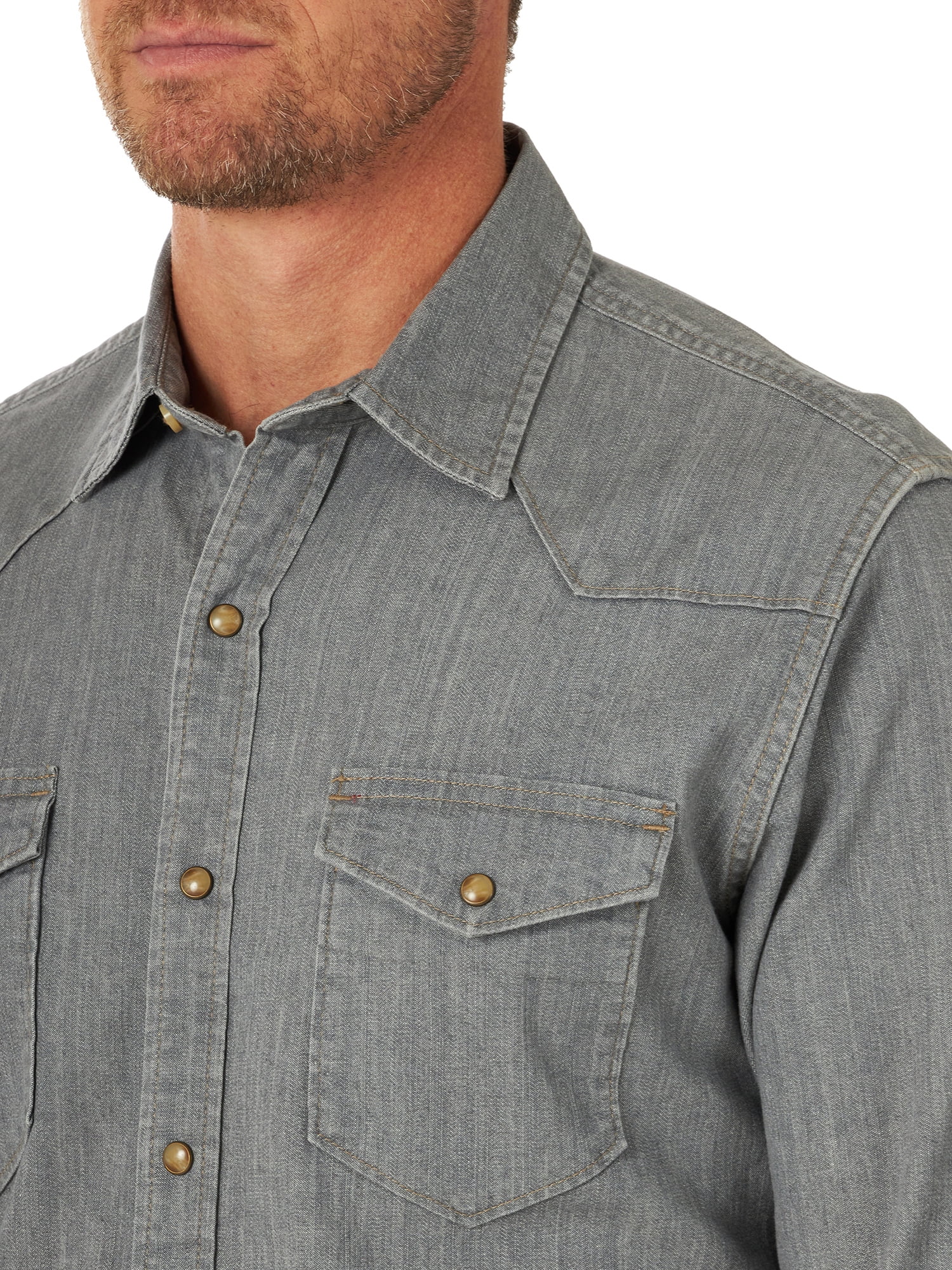 Wrangler Men's Long Sleeve Stretch Snap Pocket Denim Shirt