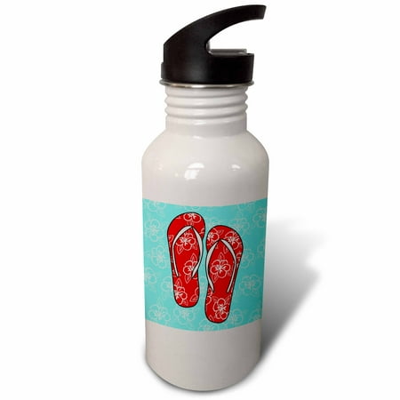 

Cute Flip Flops Red Light Blue - Hawaiian Flower 21 oz Sports Water Bottle wb-77532-1