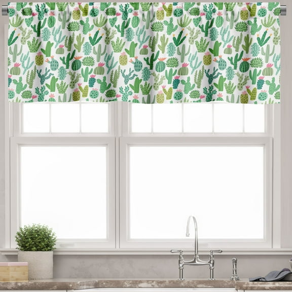 Ambesonne Cactus Valance Pack of 2, Mexican Theme Cacti Plants, 54"X18", White and Seafoam