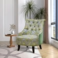 thumbnail image 2 of HomeRoots 483777 28 in. Green Aqua & Brown Polyester Blend Damask Wingback Chair, 2 of 8