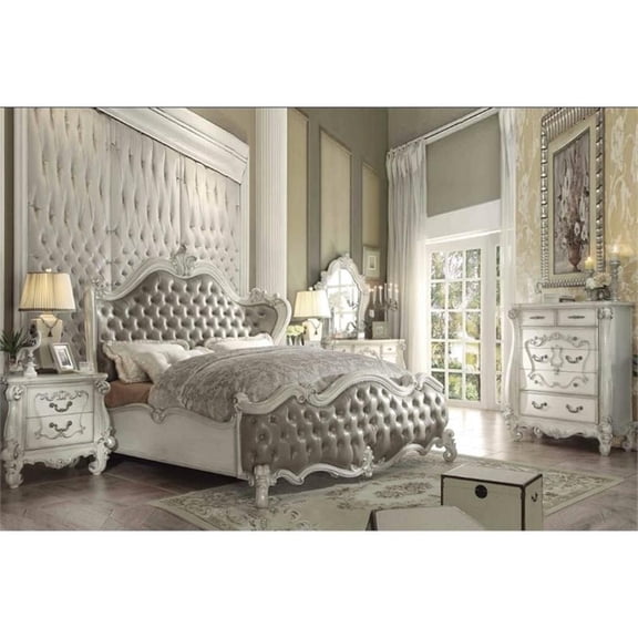 Bowery Hill Upholstered Vintage Gray and Bone White Queen Bed Rectangular 72.64" H x 95.47" W x 75.98" D