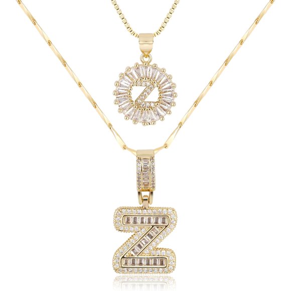 MEIITRUE Initial Necklace for Women 14k Gold Plated Bling Dainty Necklaces Trendy Chunky Custom Name Necklace Personalized Round Circle Pendant Zirconia Letters Name Crystal Jewelry Gifts for Women