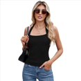 thumbnail image 1 of Camisetas Sin Mangas de Canalé para Mujer (2025), de Punto con Cuello Cuadrado, Básicas e Informales de Verano. Negro L, 1 of 8