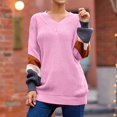 thumbnail image 5 of MYAOYI Womens Color Block Sleeve V Neck Sweater Oversized Knit Pullover, 5 of 8