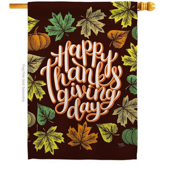 Breeze Decor H113087-BO Thanksgiving Day House Flag Fall 28 x 40 in. Double-Sided Decorative Vertical Flags for Decoration Banner Garden Yard Gift