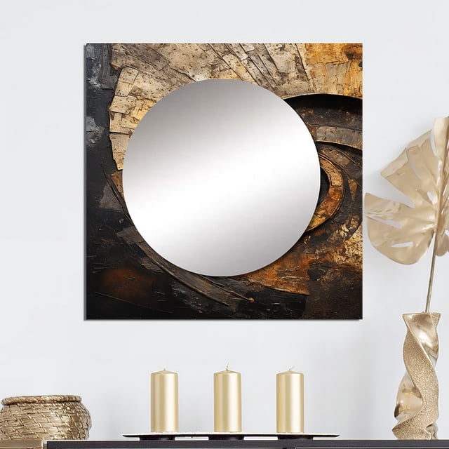 Designart "Timeless Turn in Gold and Black I" abstract spirals Square Mirror For Wall Decor - Large Gold Square Mirror Printed Wall Decor - Modern Square Living Room Mirror